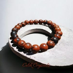 Red Obsidian Bracelet - 8mm Unisex Natural Stones Stretches